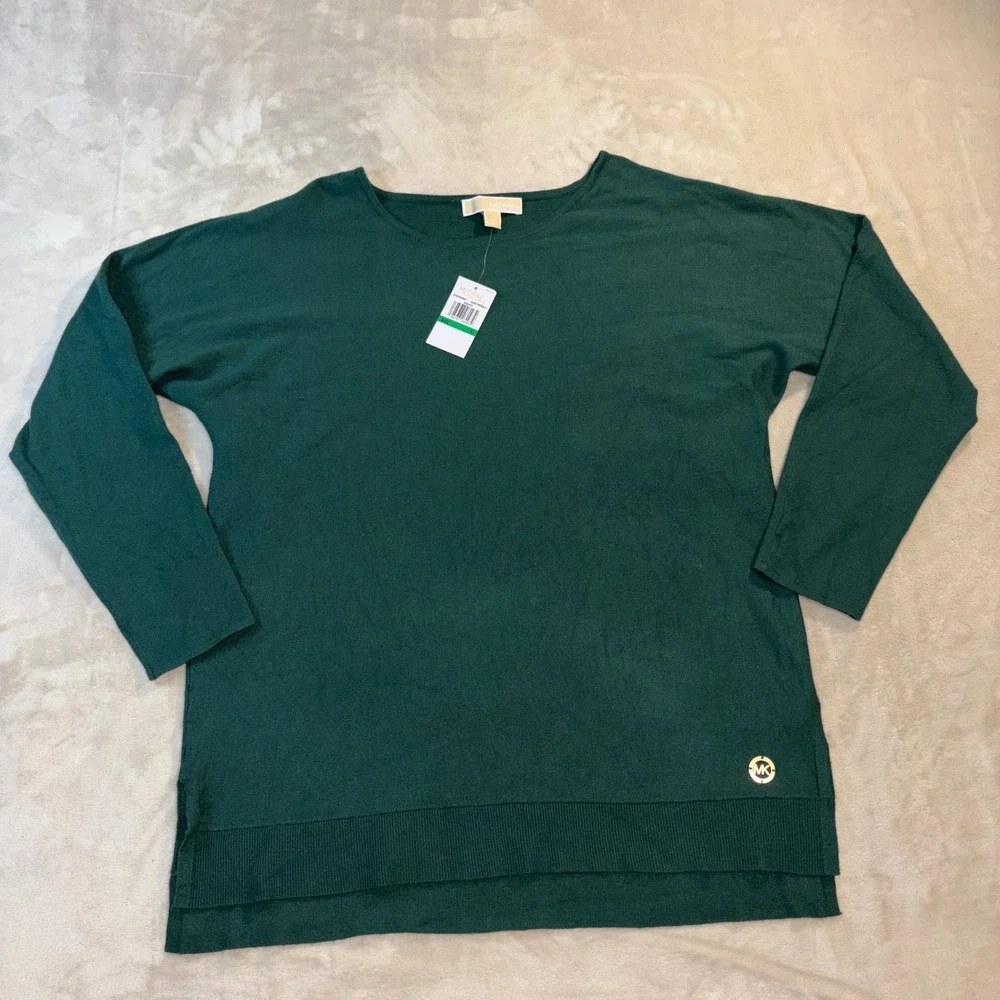Michael Kors Womens Dark Emerald Green Long Sleeve Scoop Neck Sweater QF360SR85P